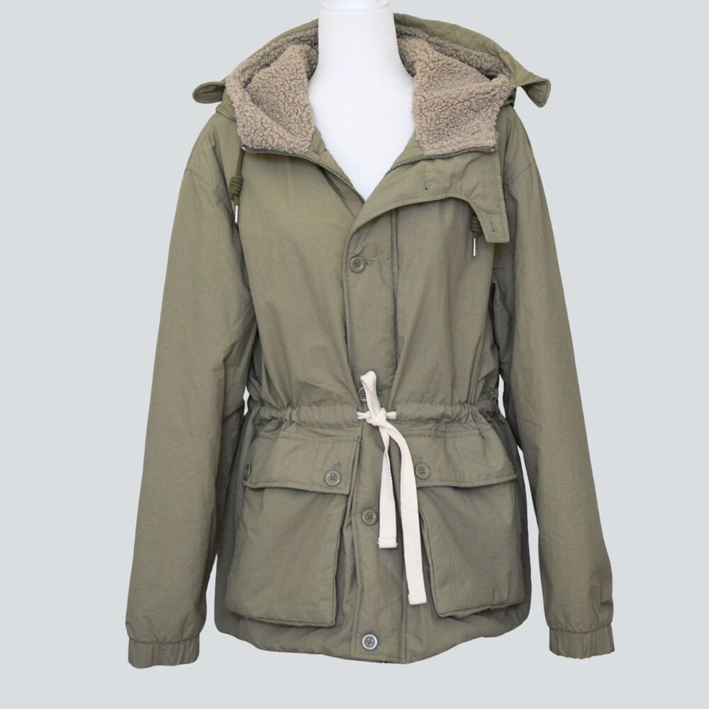ZARA Women's Hooded Parka With Faux Shearling Lining Size L